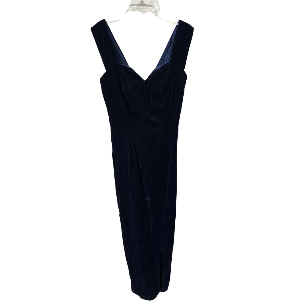 Vintage Navy Blue Velvet Sweetheart Maxi Dress Sleeveless Formal Evening Gown